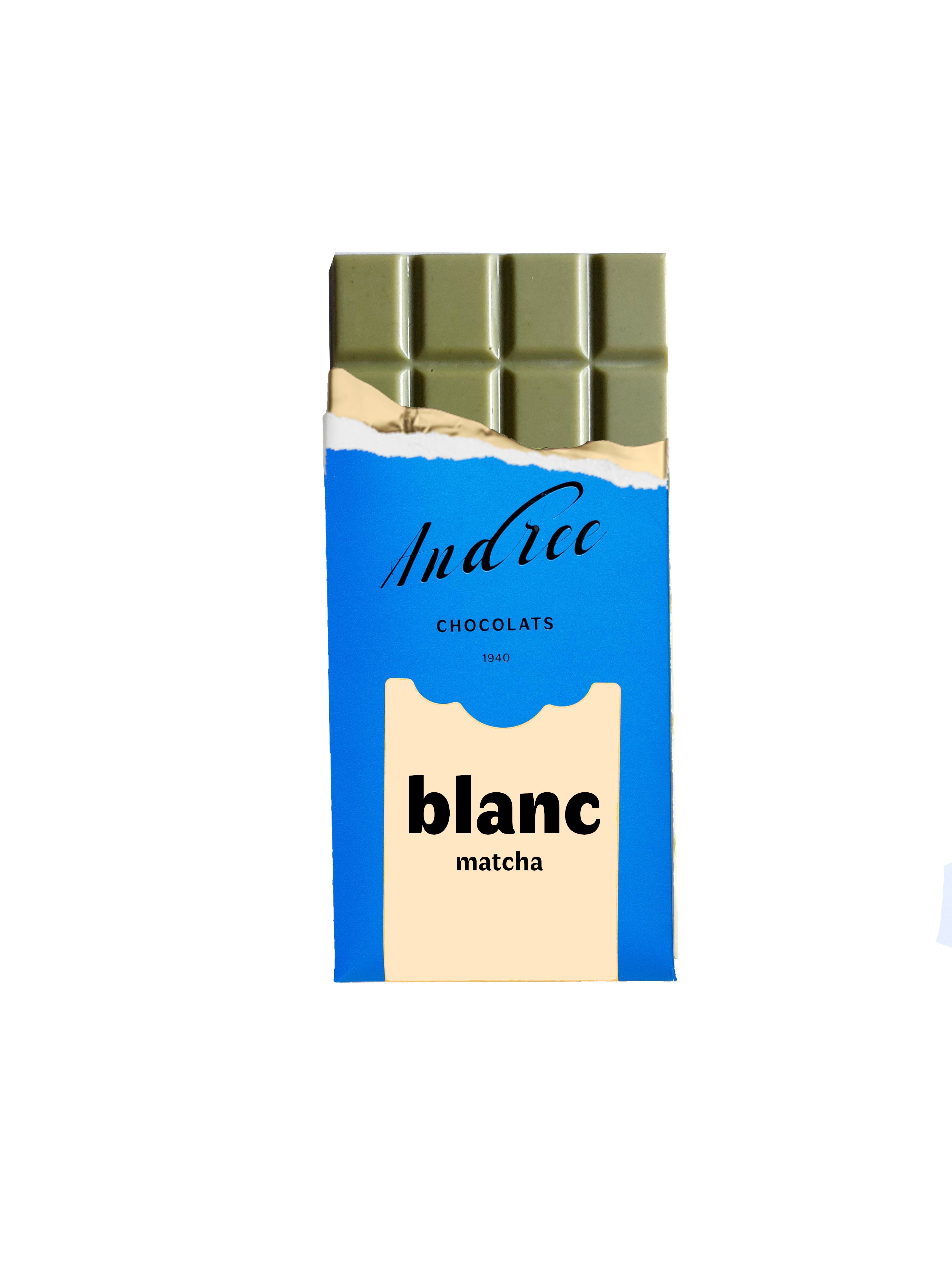 matcha cigarettes White Ivory chocolate bar 31% cocoa – Chocolats Andrée matcha cigarettes White Ivory chocolate bar 31% cocoa – Chocolats Andrée