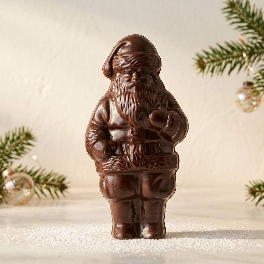 Père Noël en chocolat au lait fabriqué à la main à Montréal